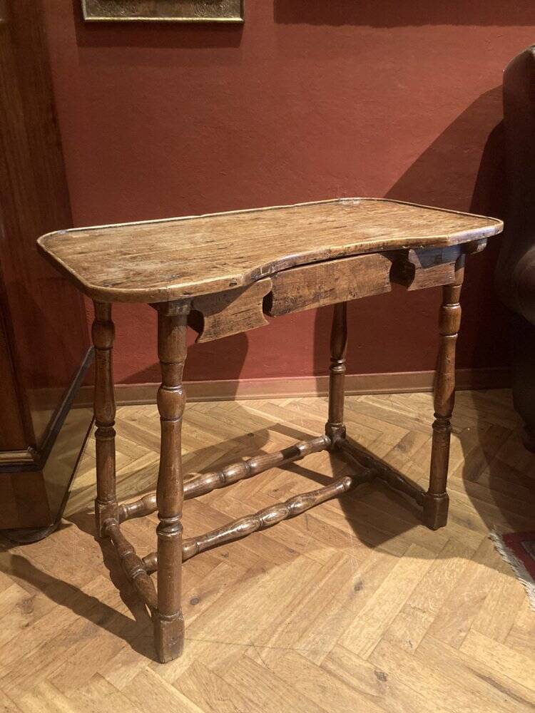 Antique 18th Century Italian Rustic Baroque Wooden Side Table with Turned Legs