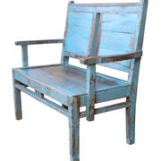 Old 2-seater Burmese teak bench with original blue patina
