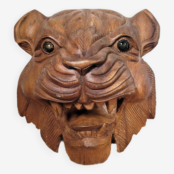 Tiger mask carved in wood