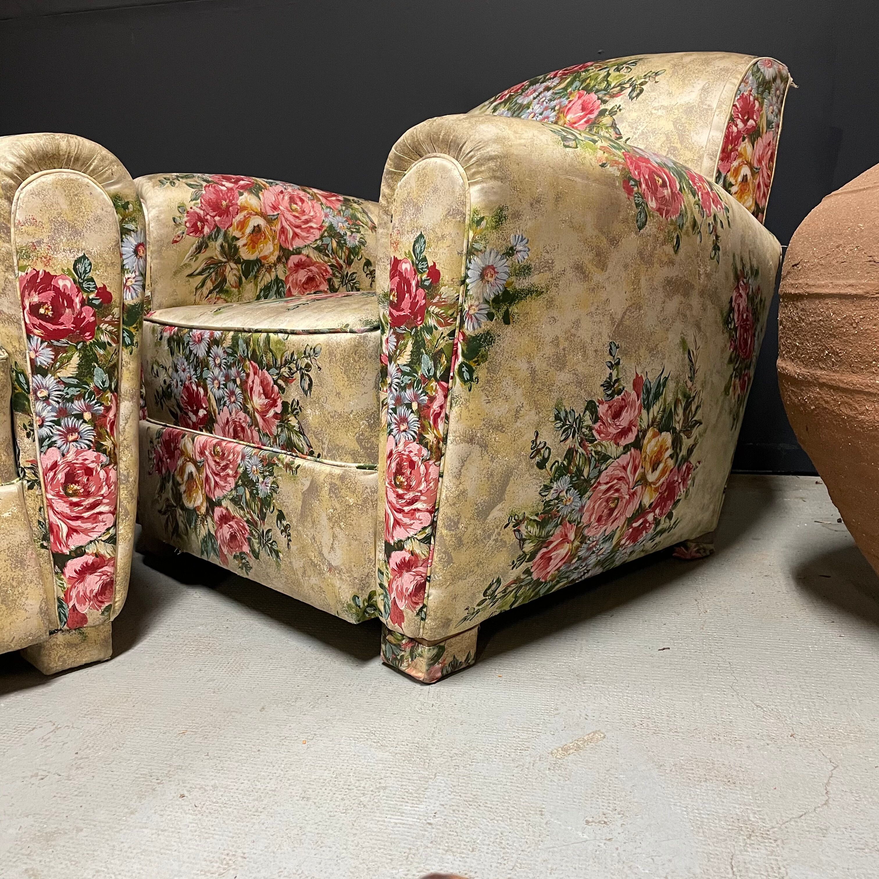 Paire de fauteuils club fleur vintage anglais