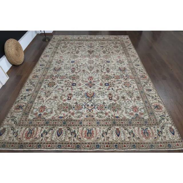 1960s Persian Handmade Wool Cotton Beige Oversized Area Rug 269x385