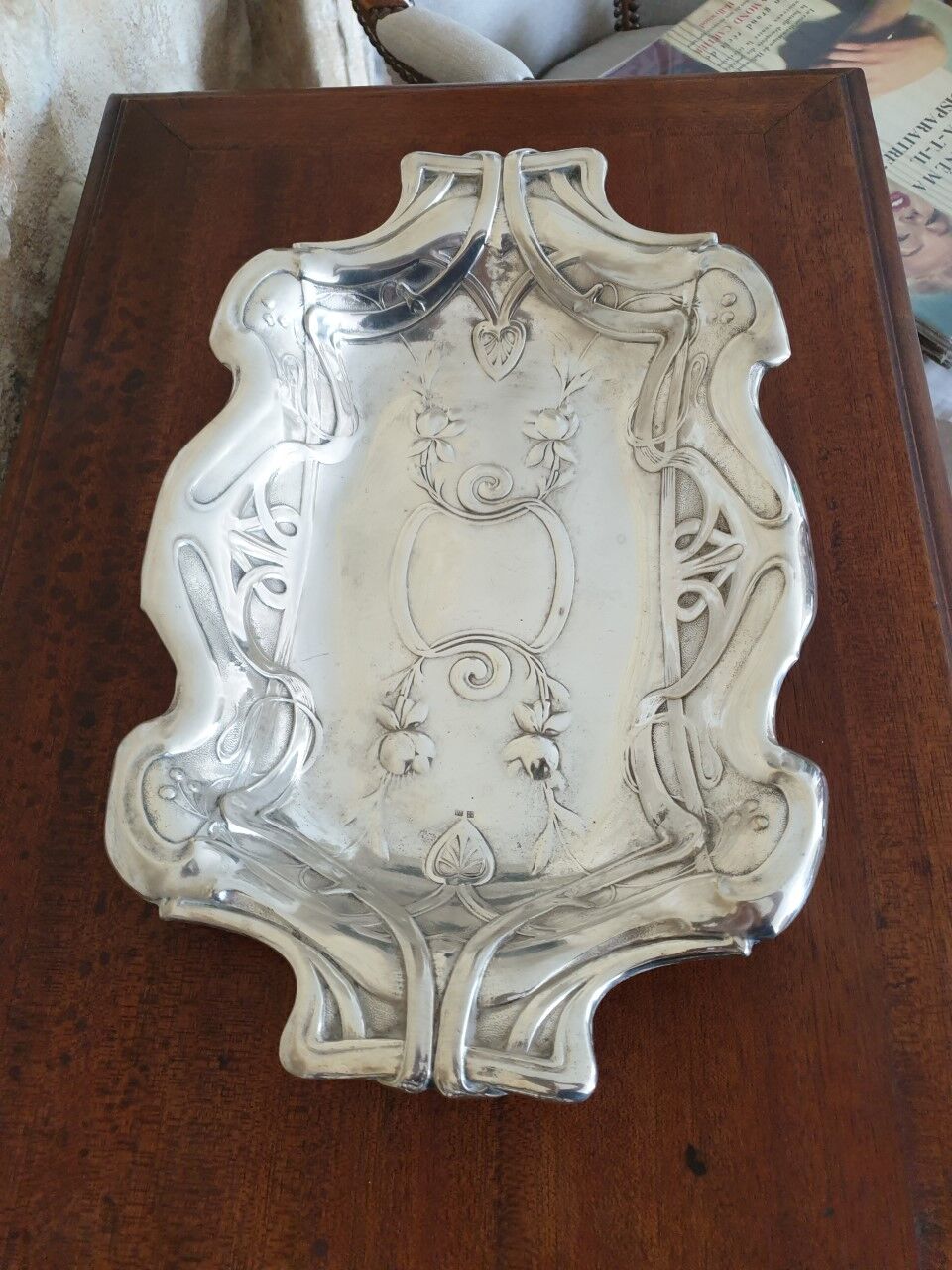 Antique silver metal dish