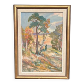 Large Original Swedish Oil on Canvas - “Forest” by Katharina Fontain - Signed - Vintage & Framed - 60 × 80 cm (23.6" × 31.5")