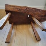 Banc ou table d'appoint en bois massif de tronc d'arbre, style brutaliste, 1960