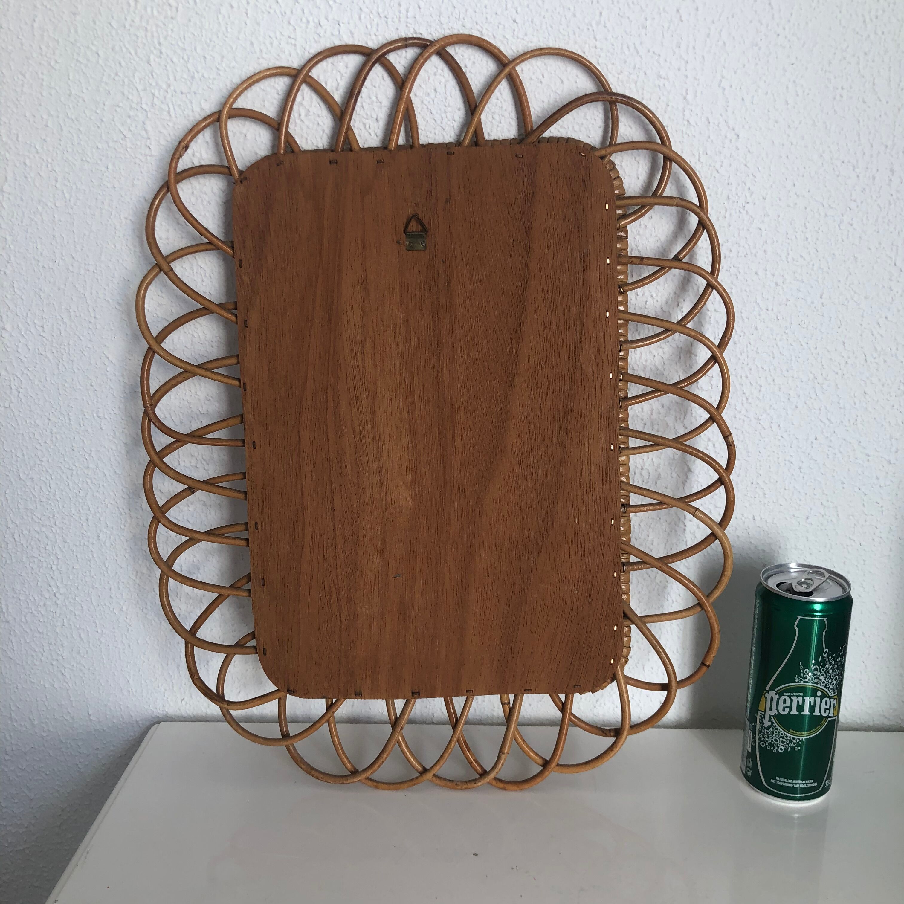 Vintage mirror 1960 sun rattan wicker rectangle - 48 x 38 cm