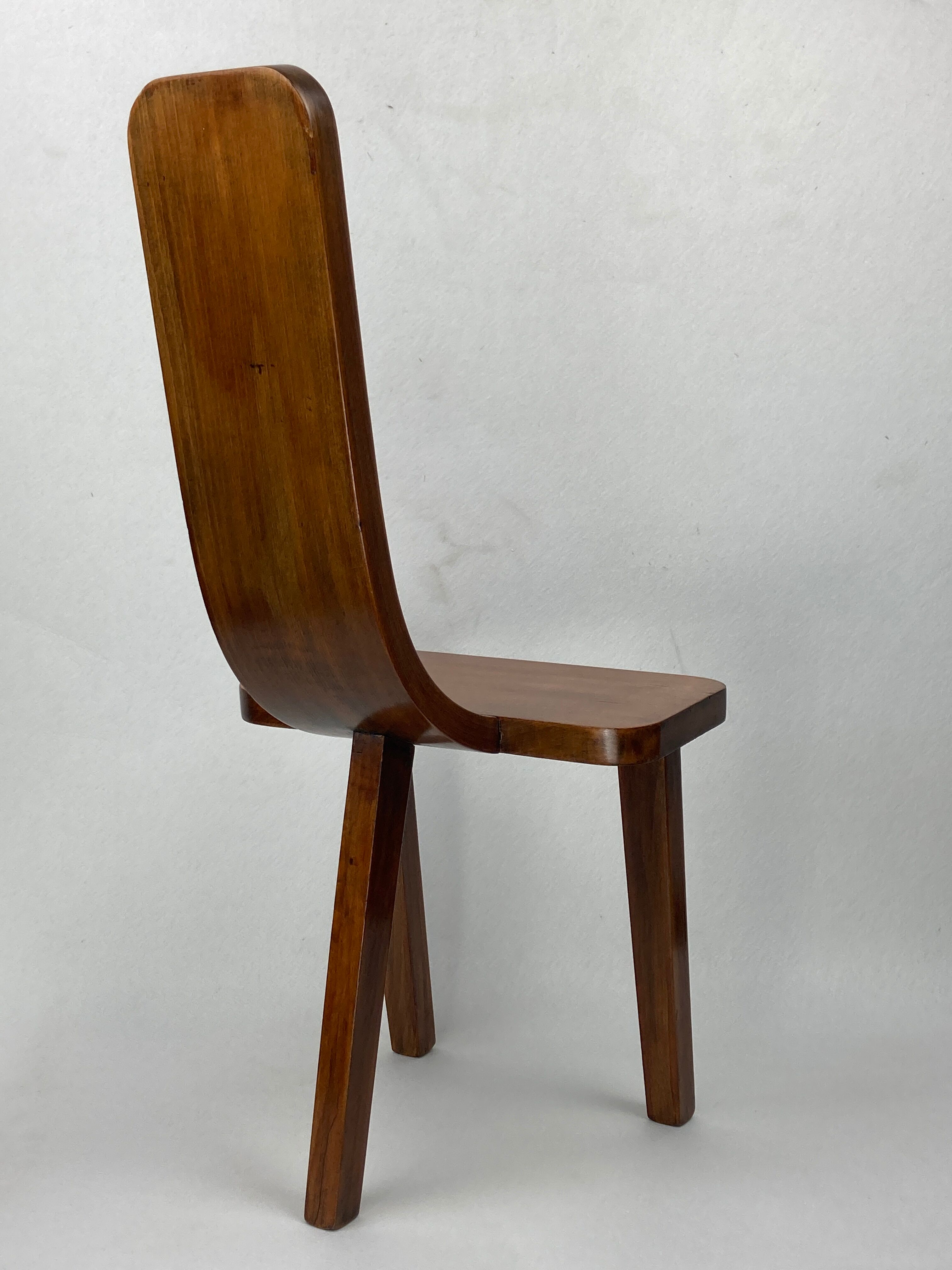 Brutalist low tripod milking stool or side chair Spain ca 1950s