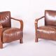 Vintage Art Deco Lounge Set in Walnut and Leather, 1930s, Set of 3