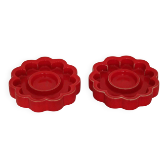 Pair of red Swedish candle holders designed by Gustavsberg
