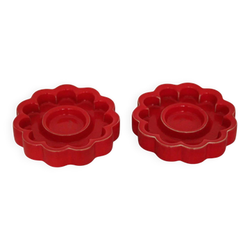Pair of red Swedish candle holders designed by Gustavsberg