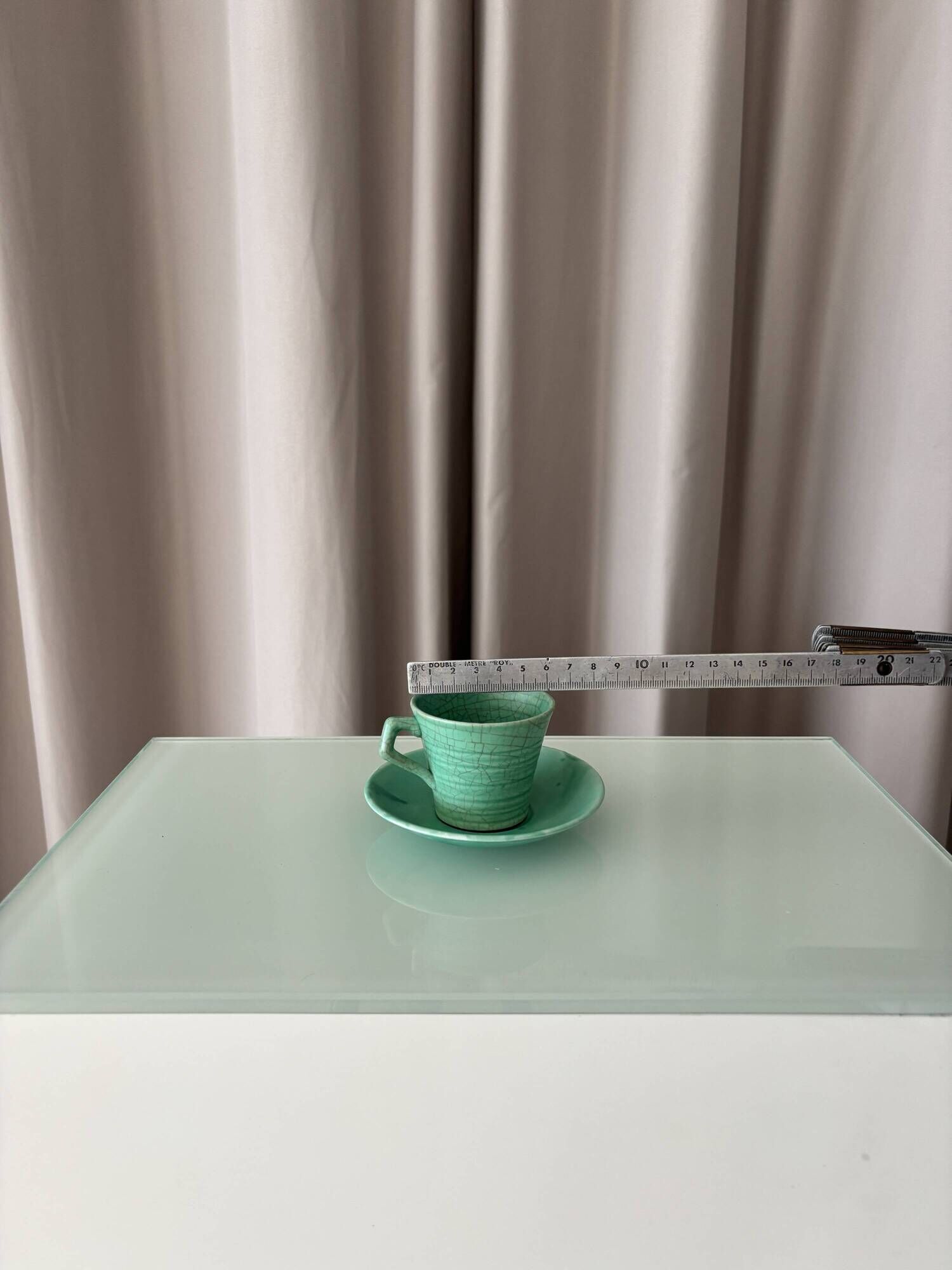 Set of 4 Vintage Jade Green Studio Pottery Espresso Cups & Saucers – Hand G