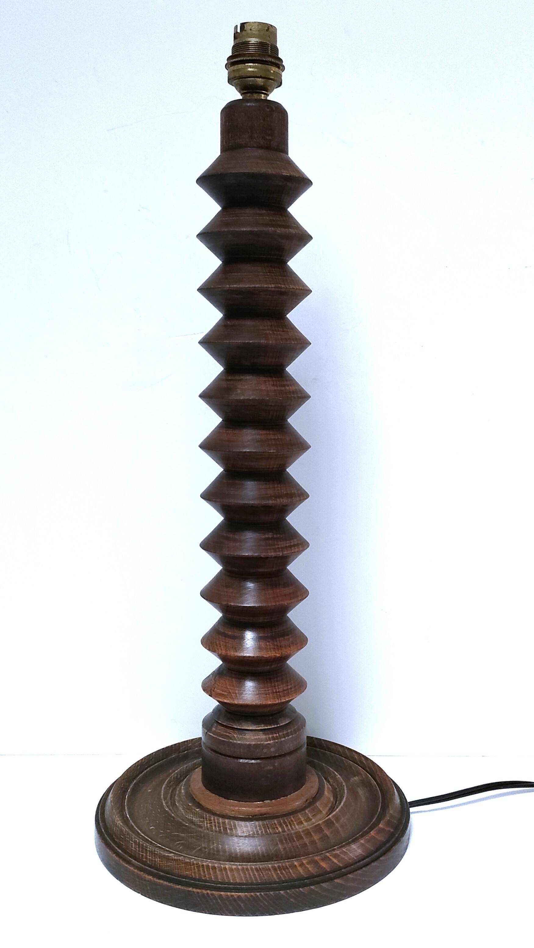 XL turned wooden lamp base H.47 cm 1950s design