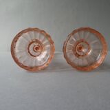 Pair of pink glass candle holders