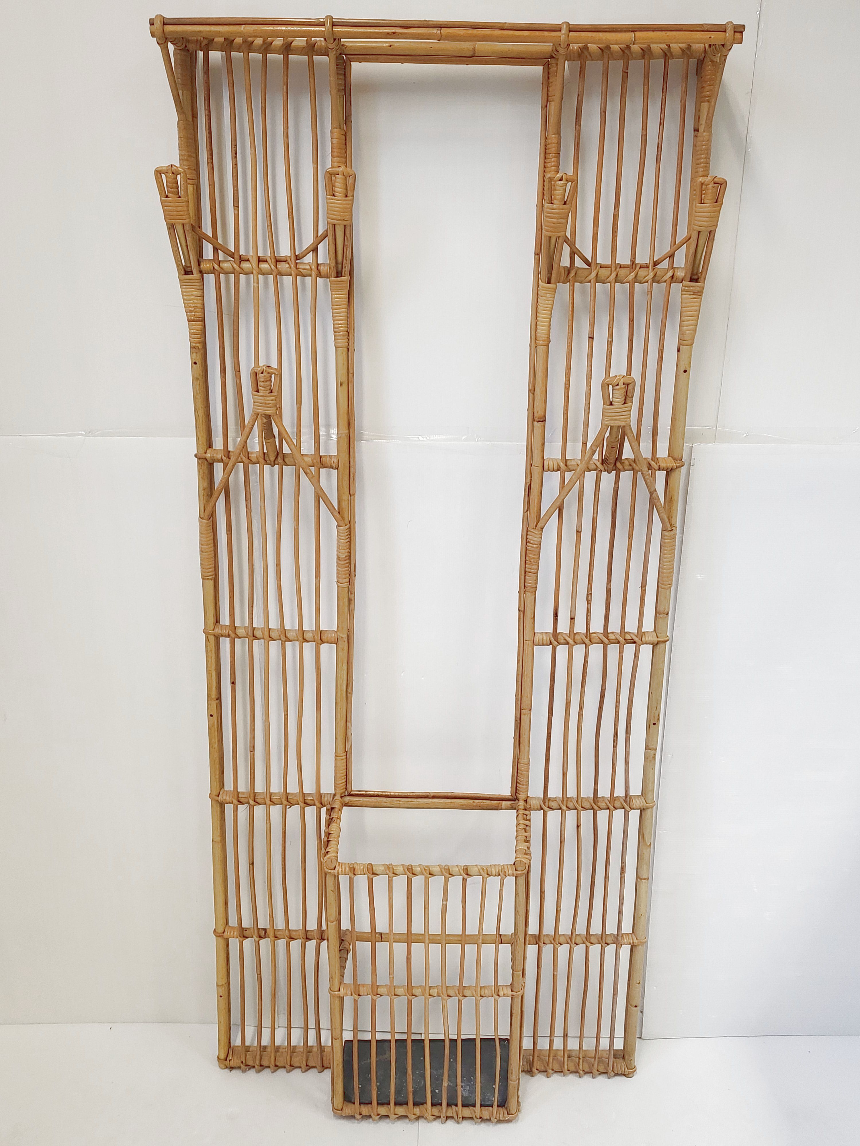 Rattan cloakroom coat rack 1950