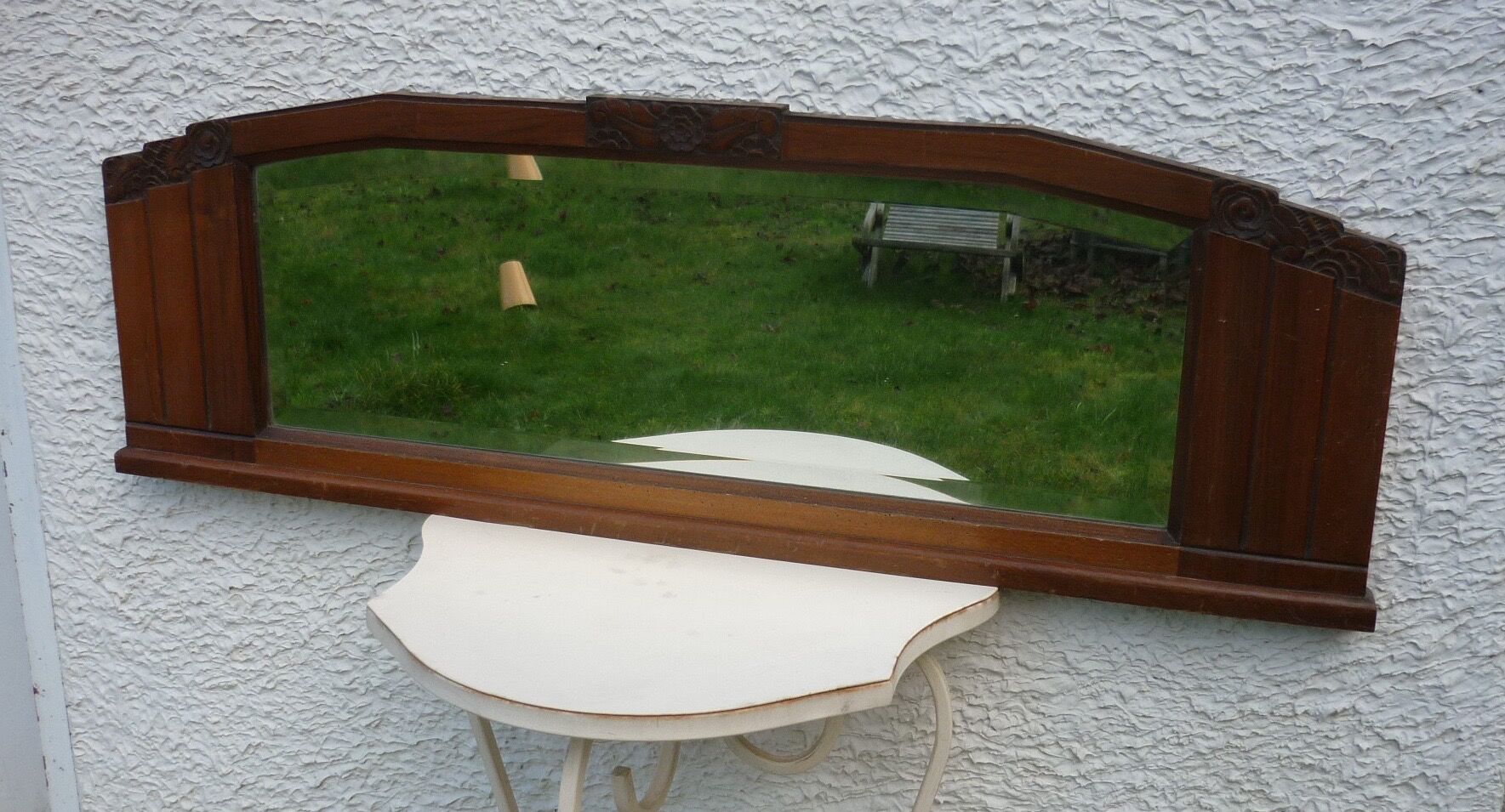 Low mirror in a carved wooden art-deco 1930 112x36cm