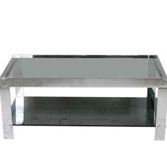 Coffee table steel and smoked glass, France, circa 1970