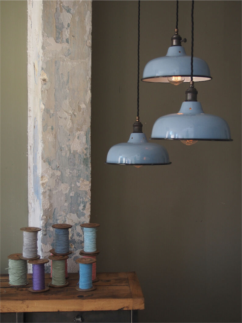 Day blinds emailed industrial lamp sky blue