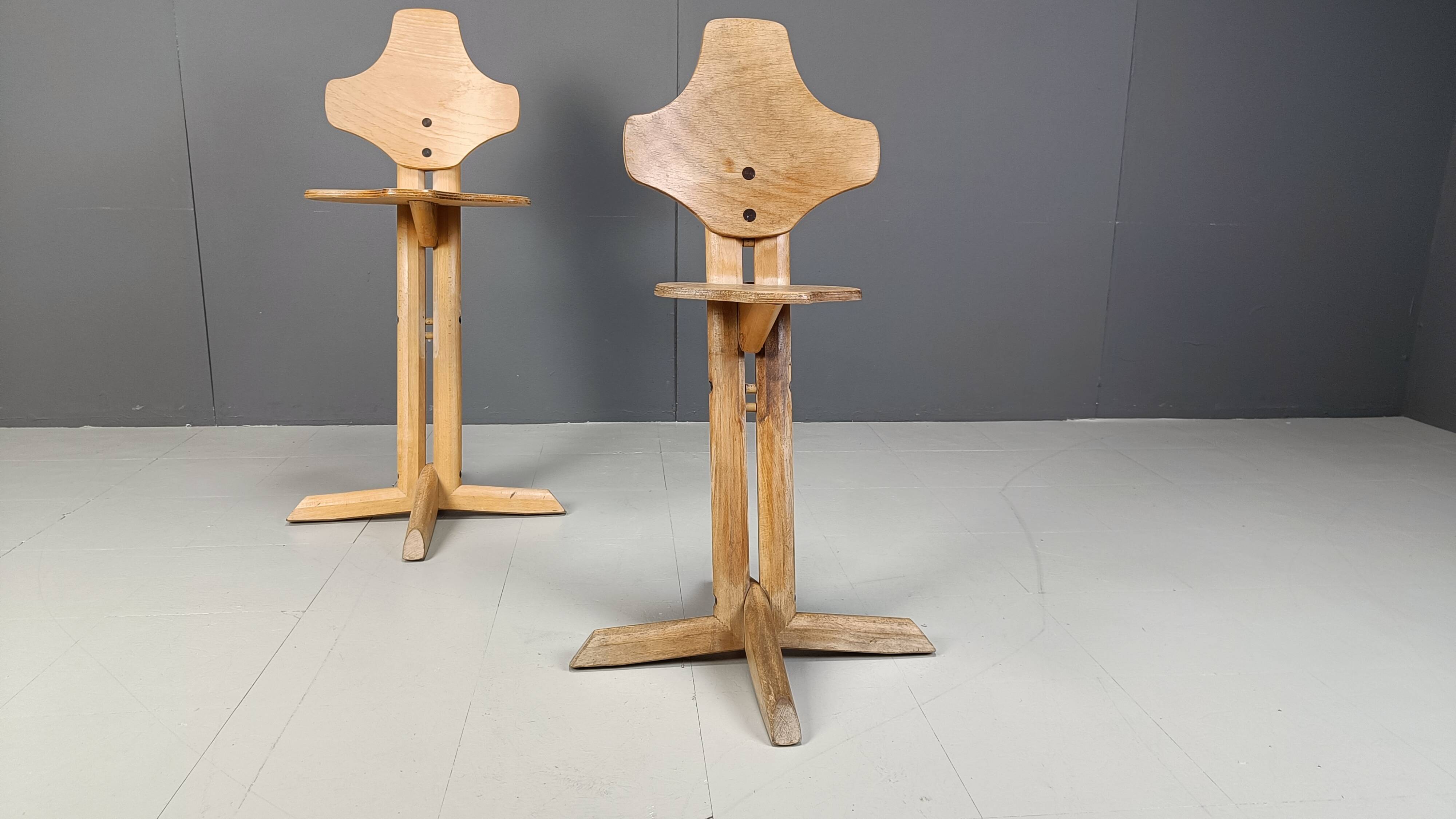 Pair of plywood ergonomical chairs by Rybo, 1970s