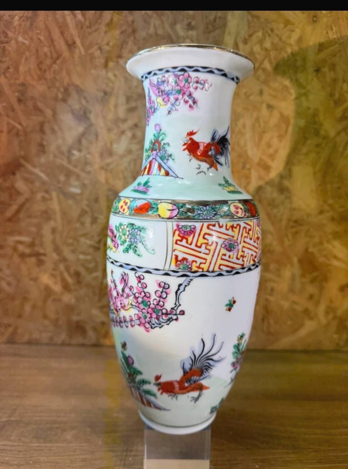 Large Chinese porcelain vase – Red rooster decoration – Asian art – H