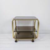 Chariot de bar Table de bar en laiton fumé Mid Century Hollywood Regency Table d'appoint à roulettes