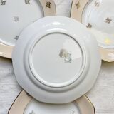 8 petites assiettes vintage dépareillées en porcelaine française Limoges, Orchies - motifs fleurs dorées et oiseau