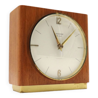 Horloge de bureau en teck minimaliste du milieu du siècle par junghans