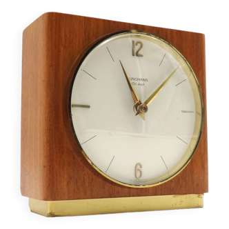 Elegant rare mid century minimalist teak desk clock by junghans