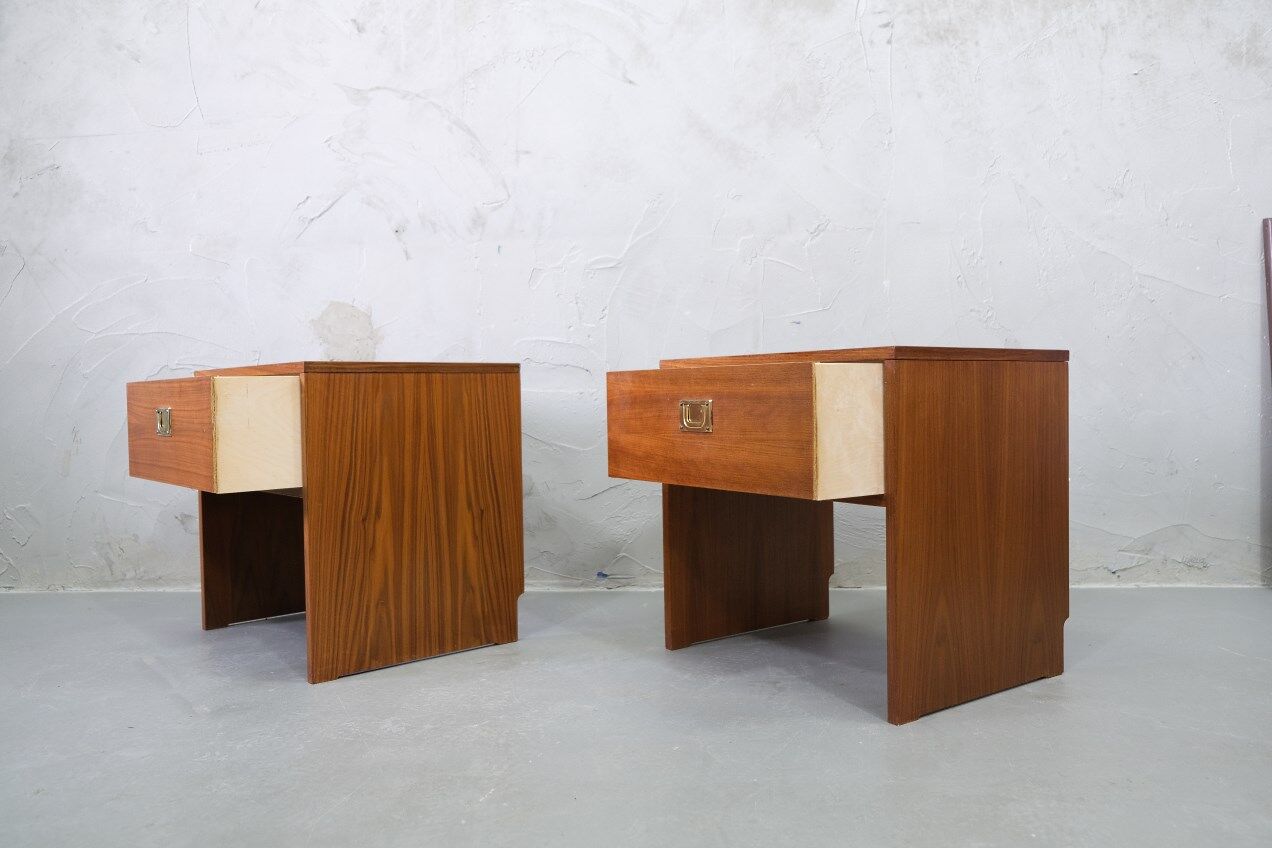 A pair of Scandinavian minimalist teak nightstand tables , 1960s