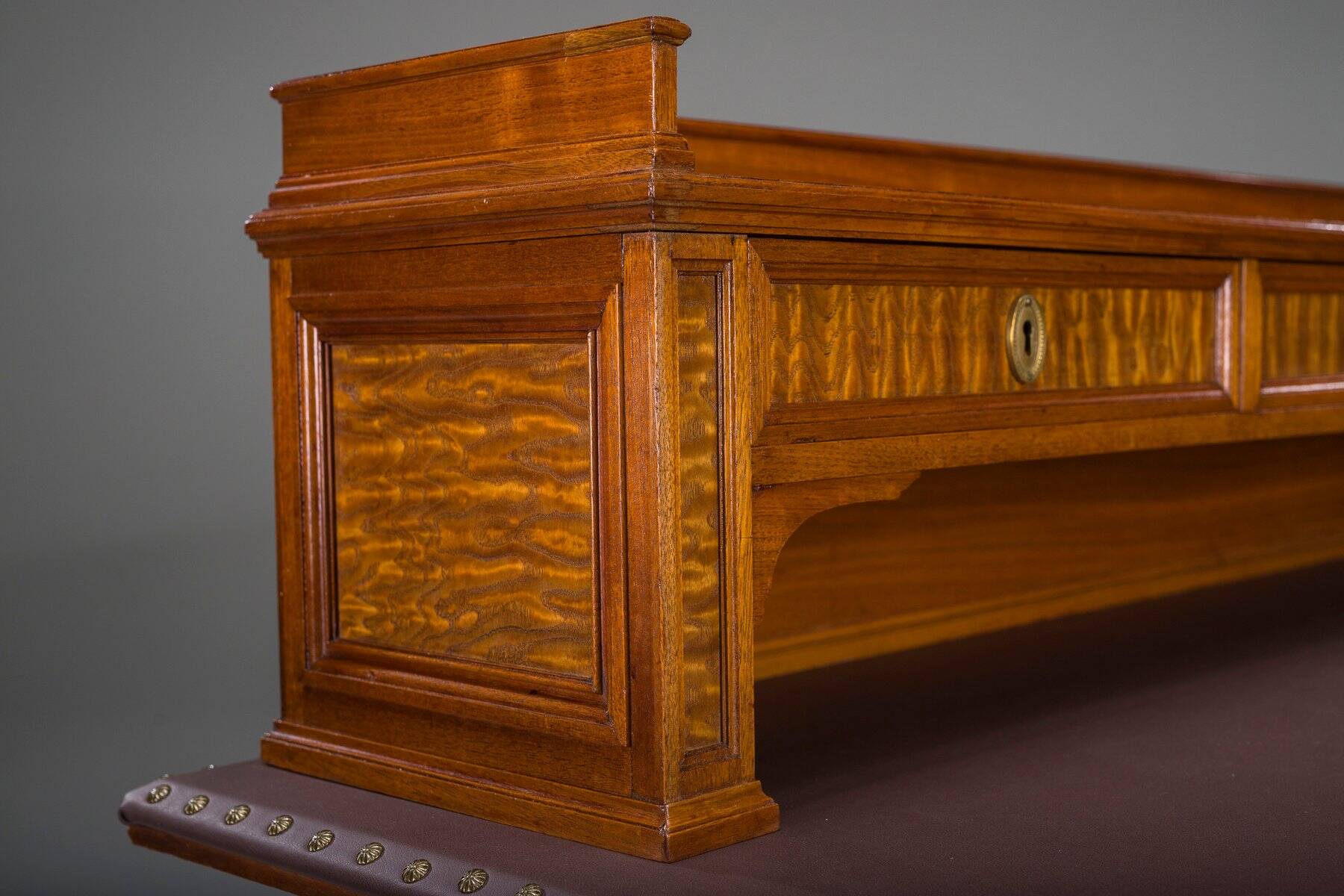 Wilhelmine secretary in walnut & exotic veneer with leather top