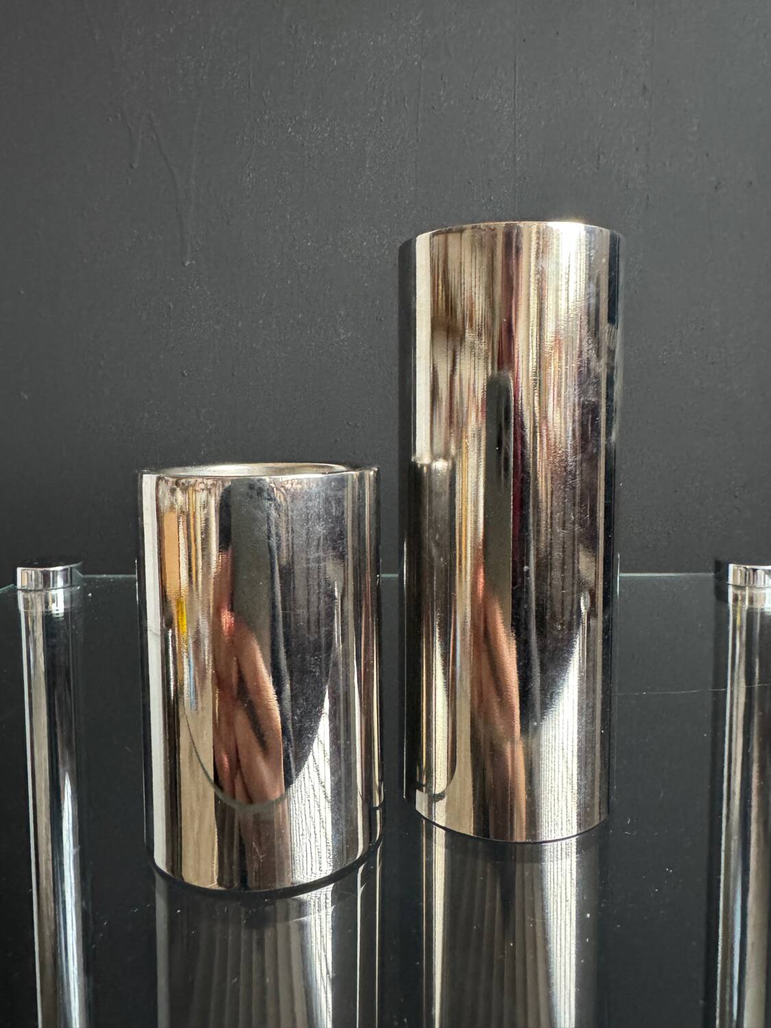 Chrome cylinder candlesticks from the 1980s