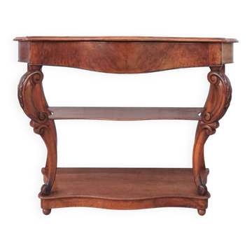 Large console from the Napoleonic III era in walnut and walnut burl.