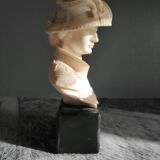 Elegant woman bust with alabaster shawl and black base of the 1950s
