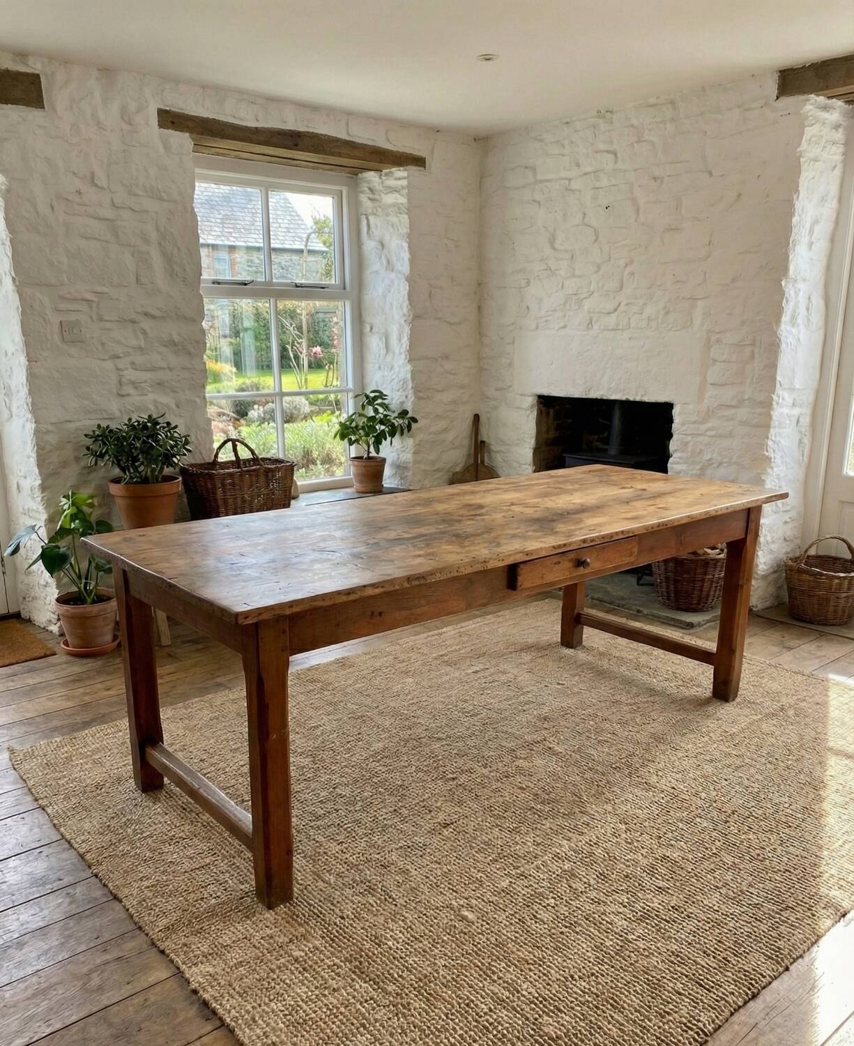 Authentic Large Antique Farm Table (223 cm) – Solid Wood & Pa
