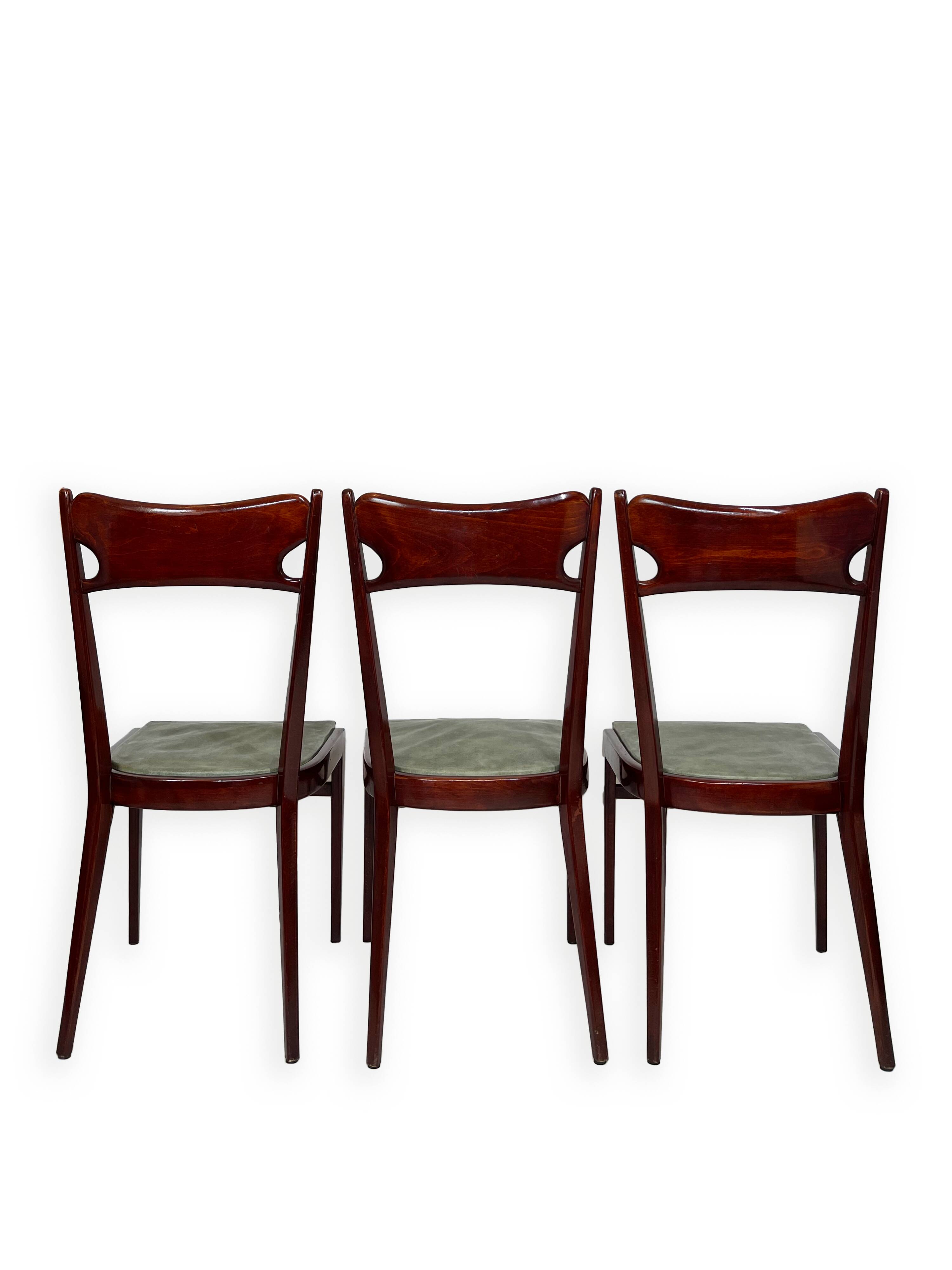 Chaises de salle à manger en bois de hêtre aux tons verts, années 1950