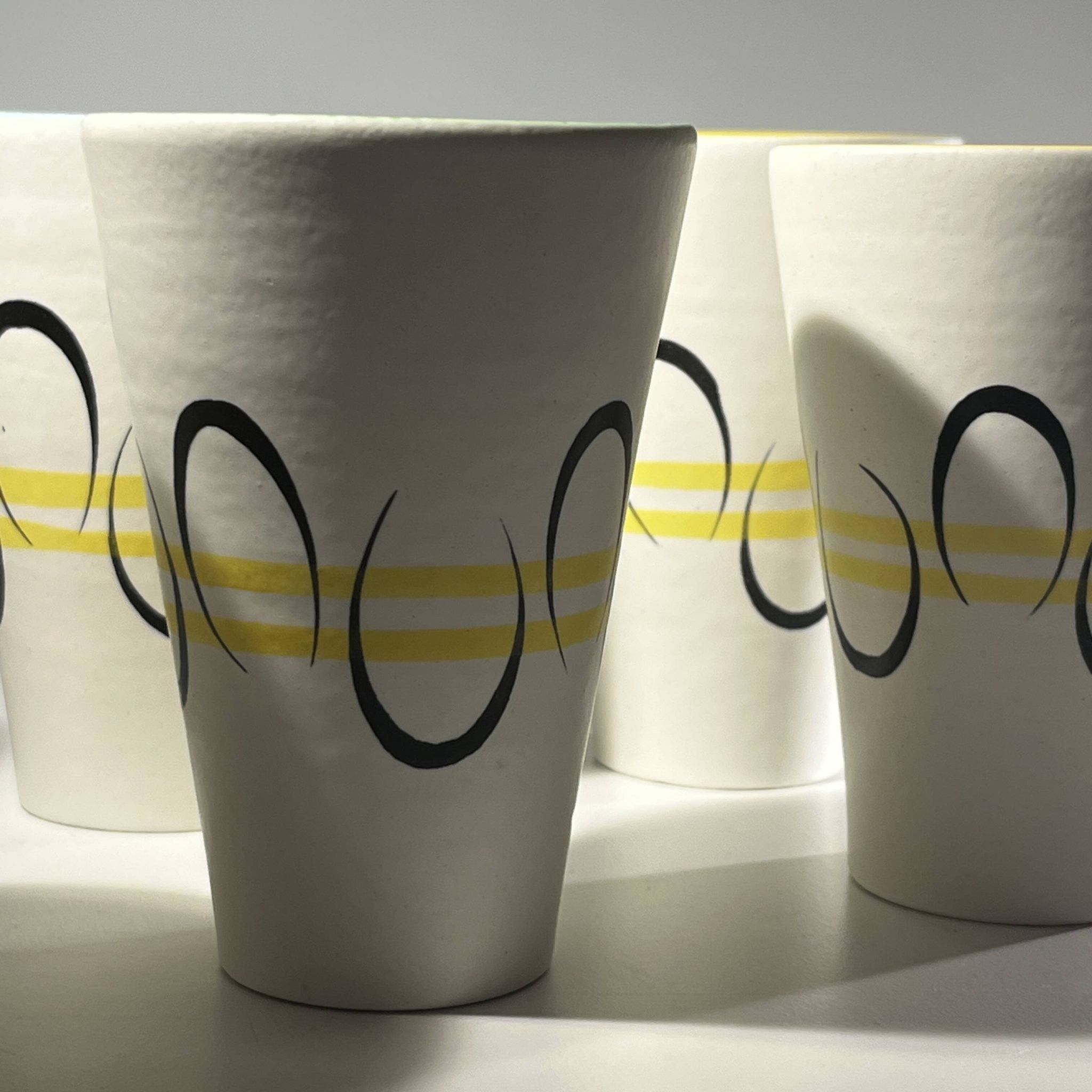 Andre baud for vallauris, ceramic jug and 6 glasses set, ca 1960