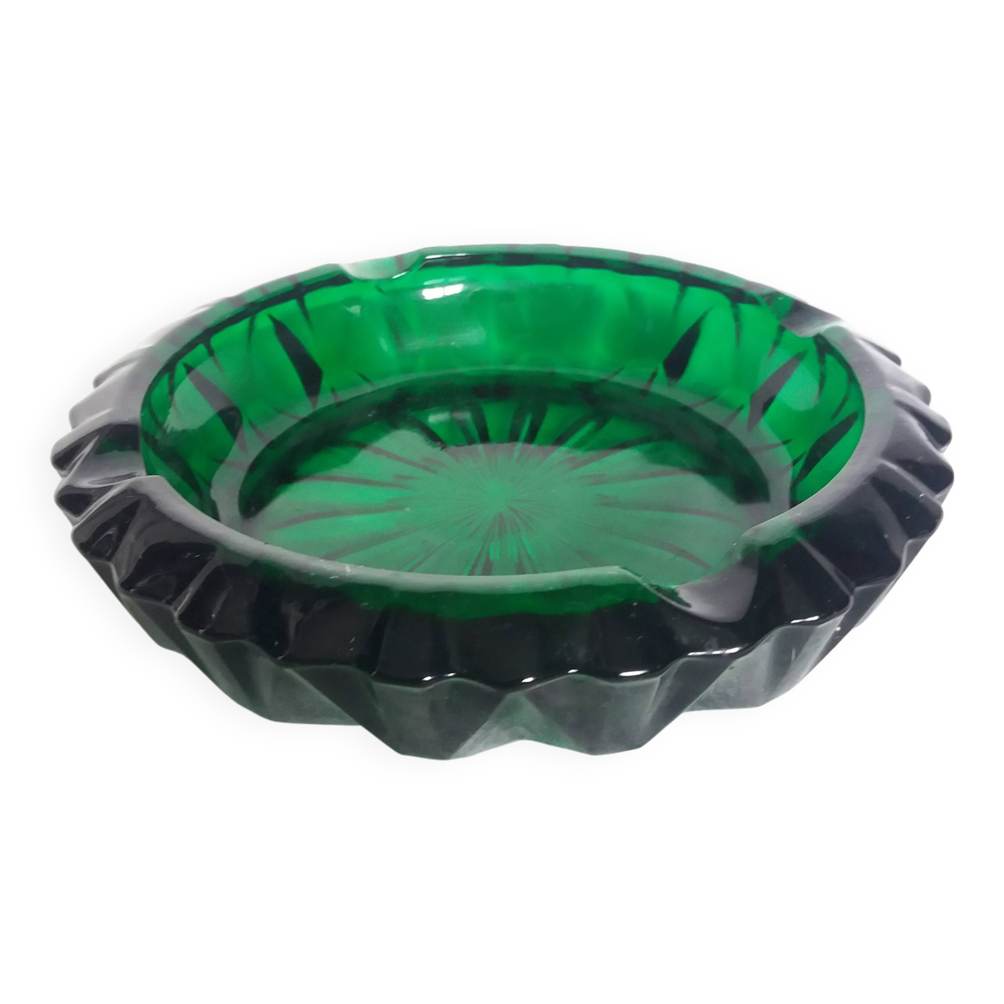 Green glass ashtray