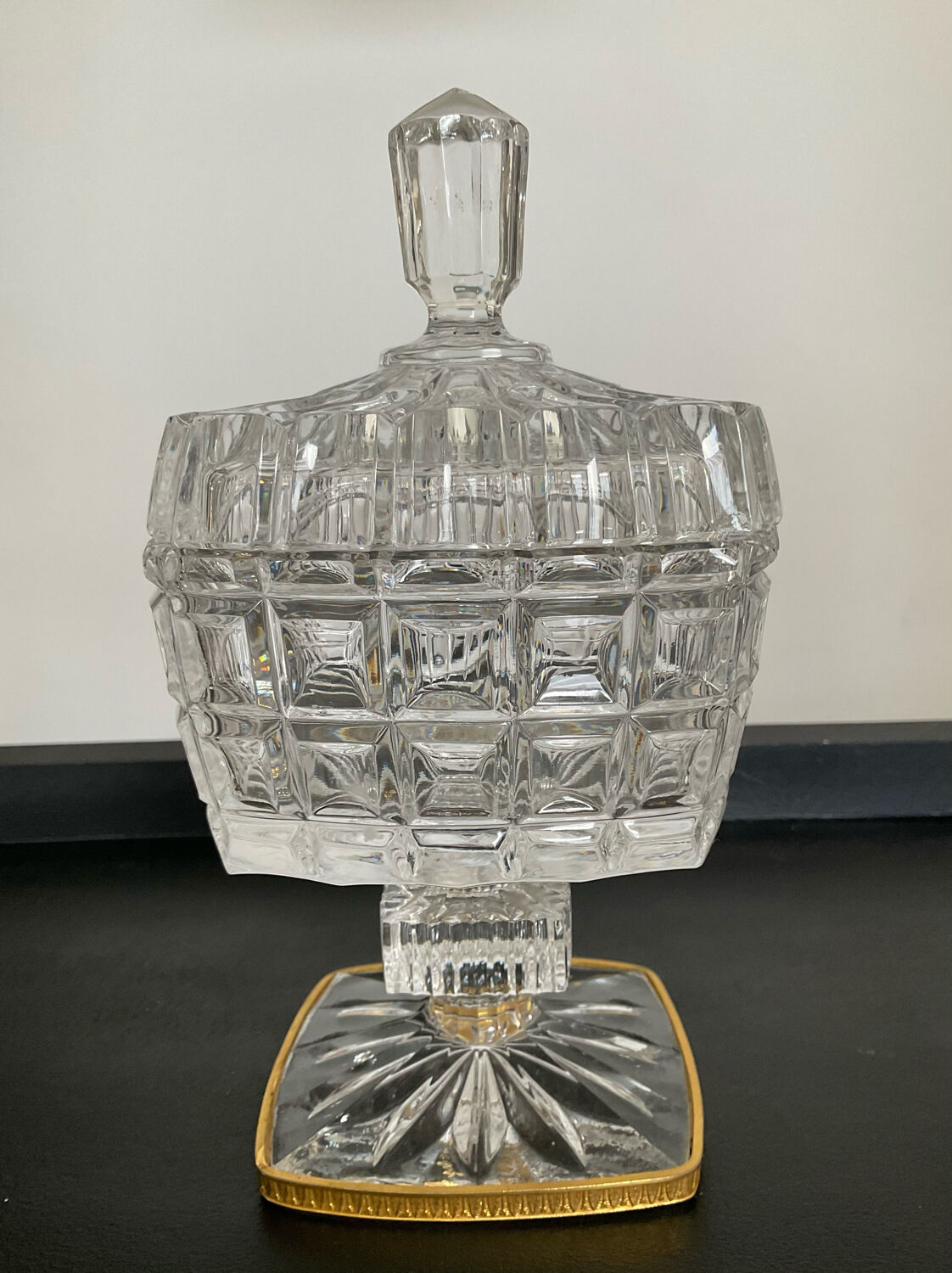 Vintage glass and brass candy box