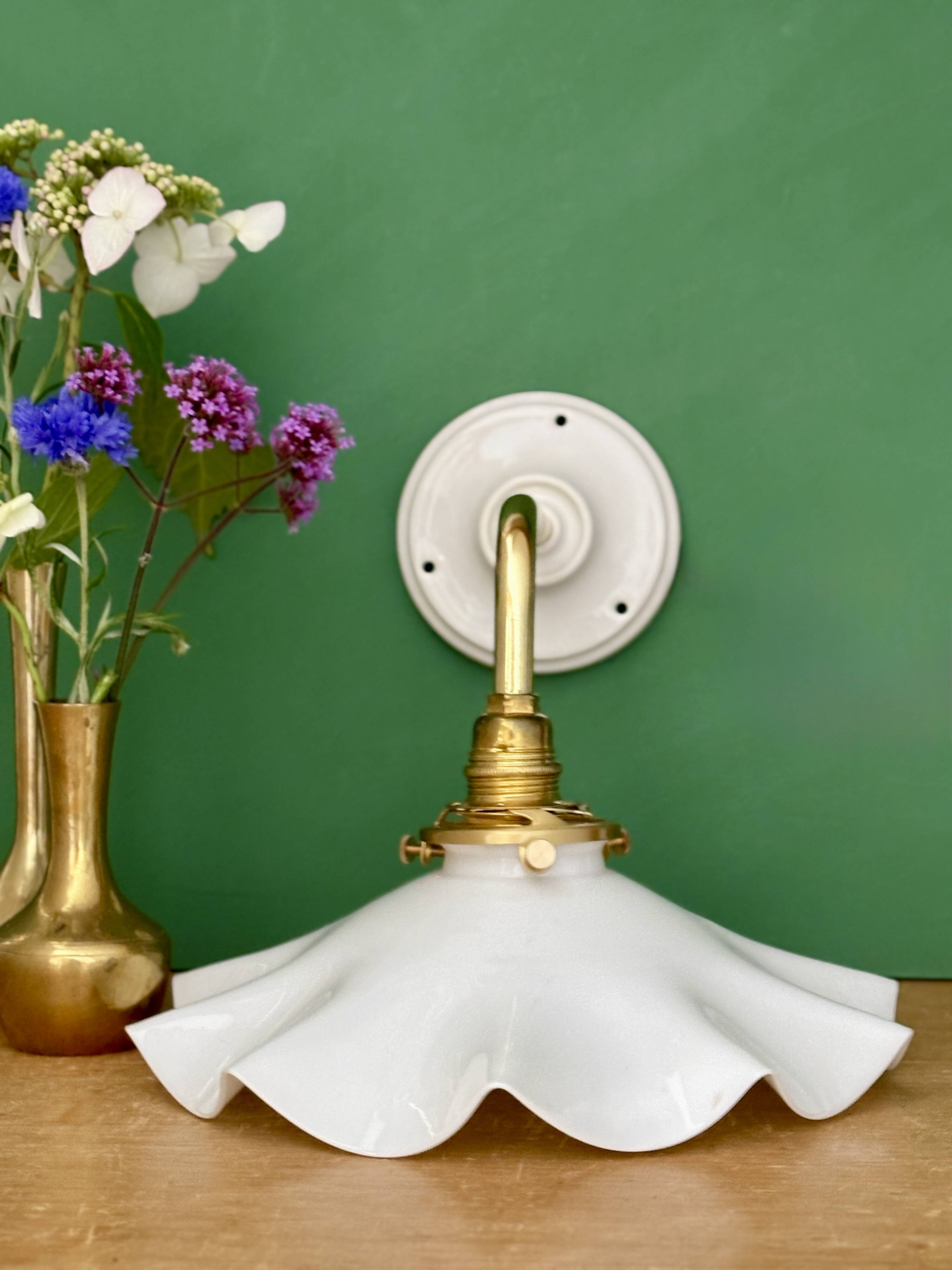 Vintage white opaline lampshade wall light