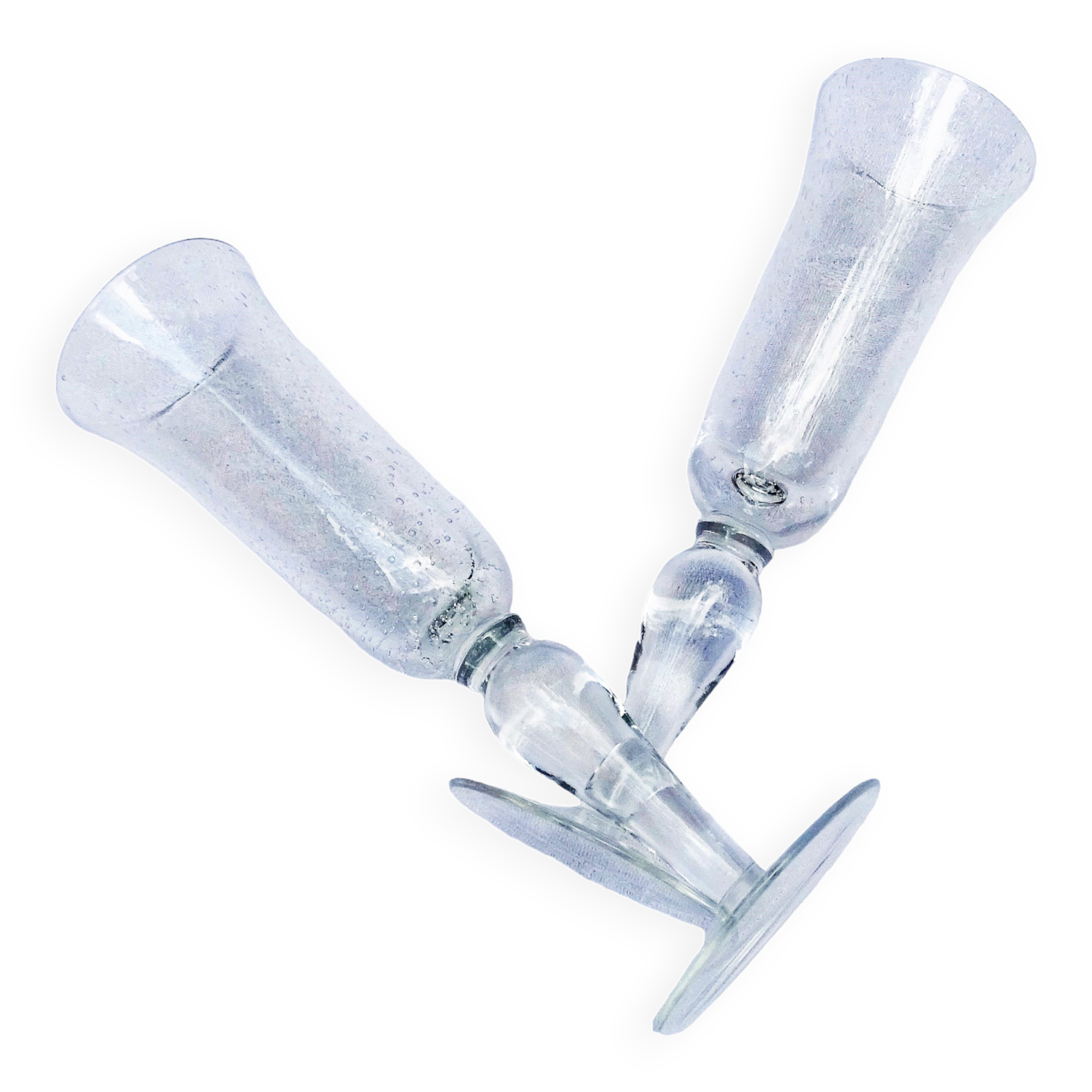 Duo of large champagne flutes in bubble blown glass