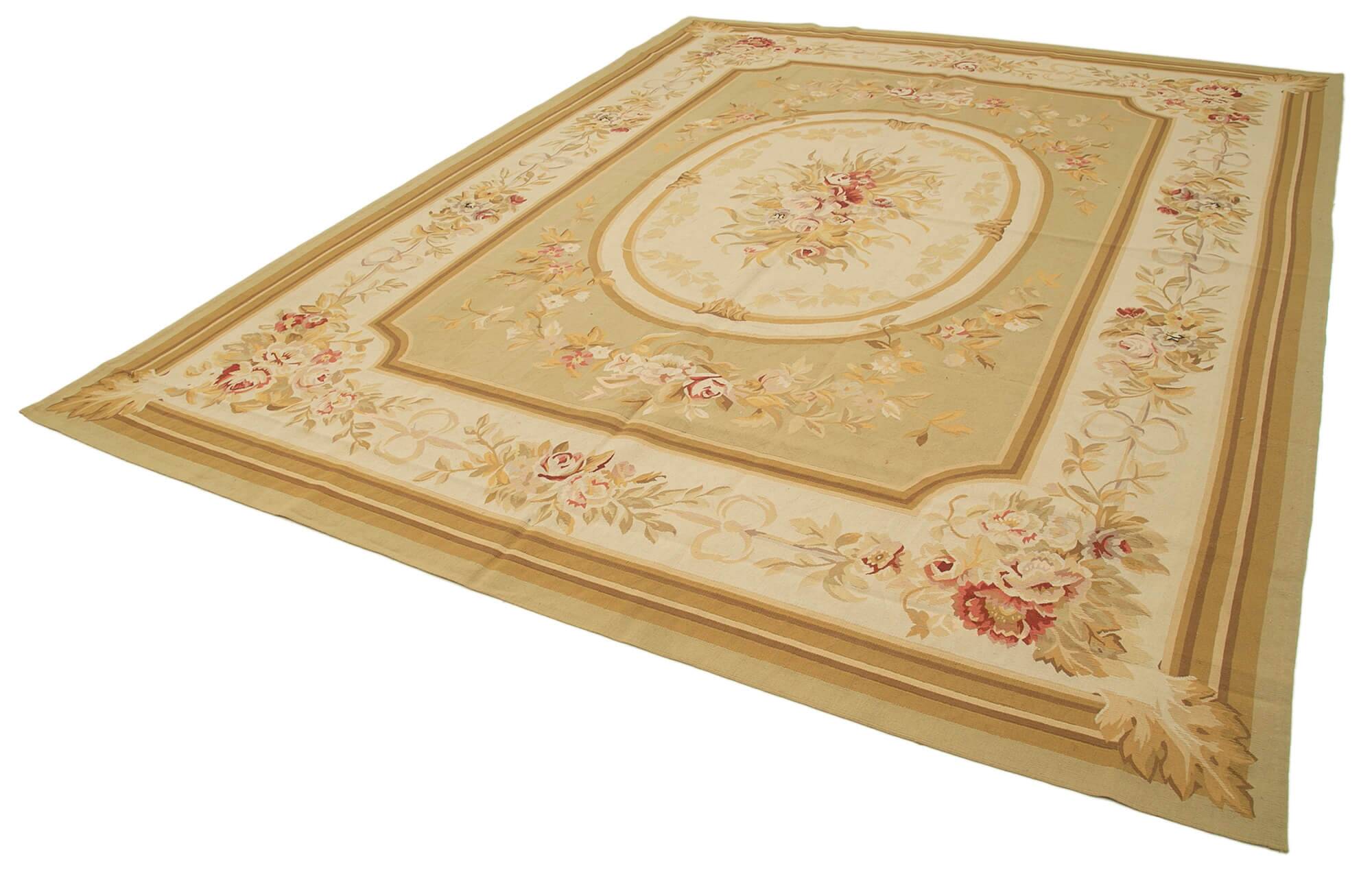 Handmade European Vintage Aubusson Kilim 272 cm x 362 cm