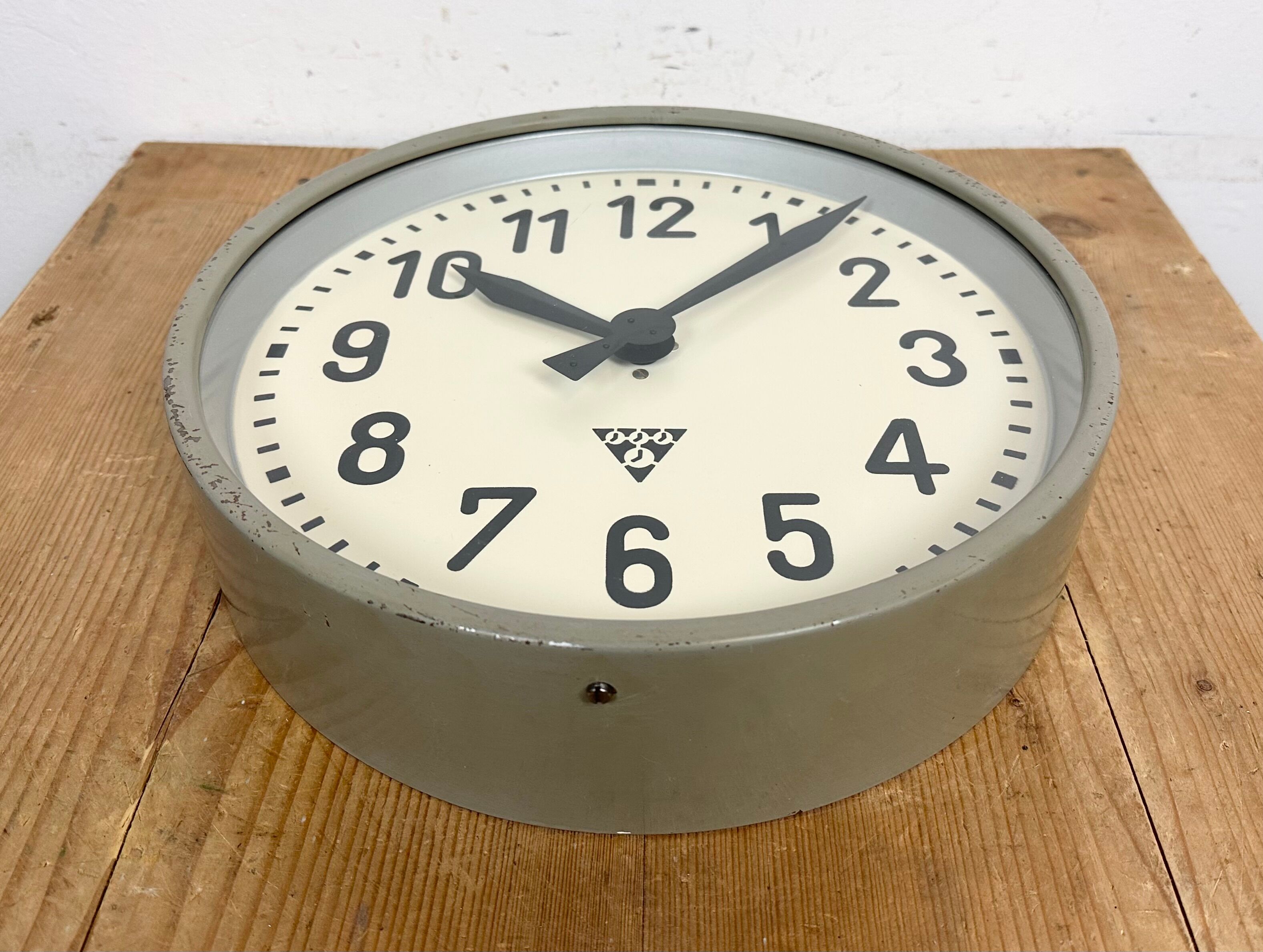 Industrial factory wall clock from Pragotron 1950s