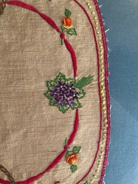 old oval placemat handmade embroidery 36x50