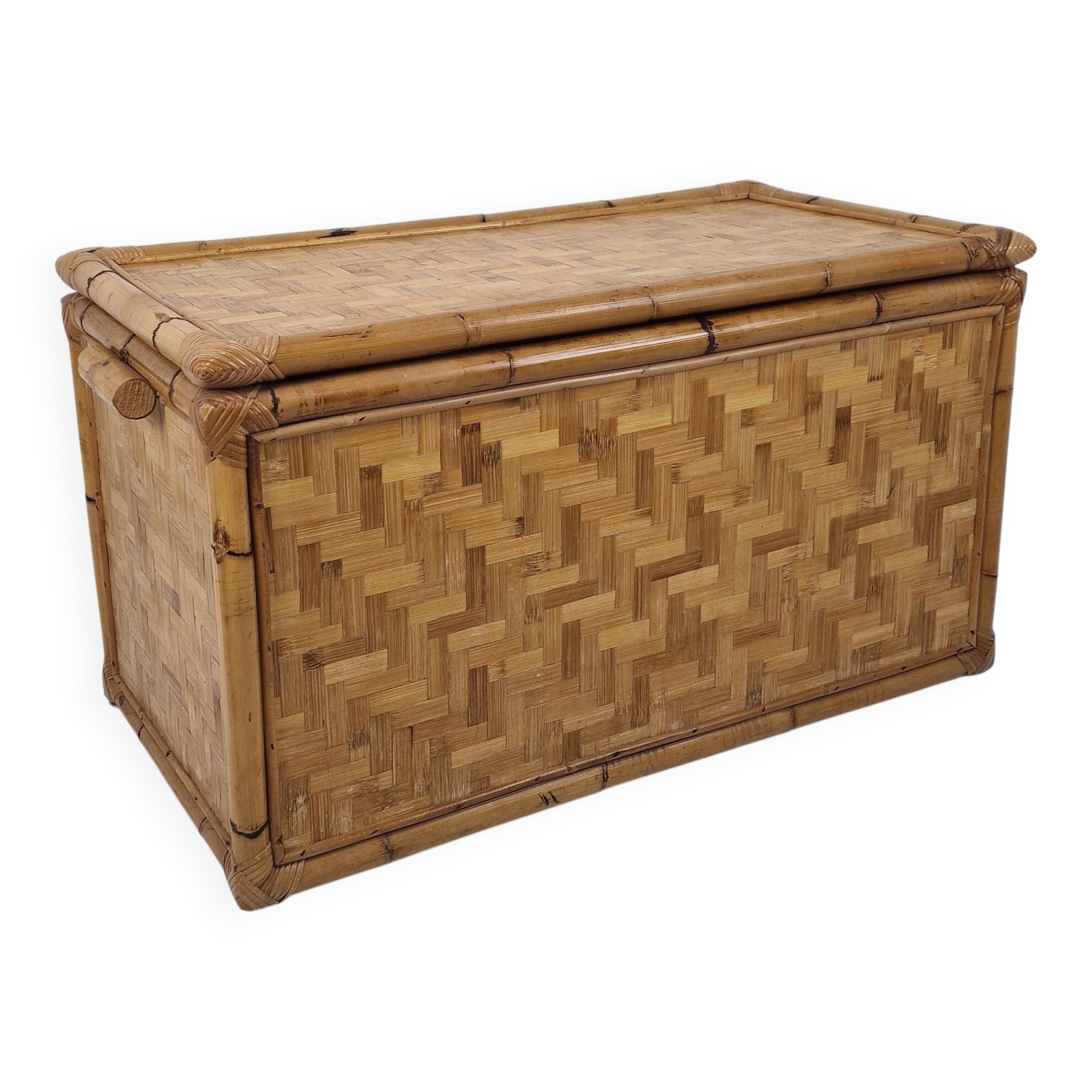 Mid-Century Italian Woven Rattan and Bamboo Blanket Chest or Trunk, 1970's