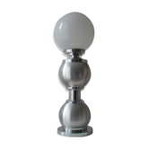 Lampe vintage aluminium et opaline signée