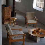 Modern Danish, Pair of Lounge Armchairs in Oak and Lambswool, Henning Kjærnulf, 1960s