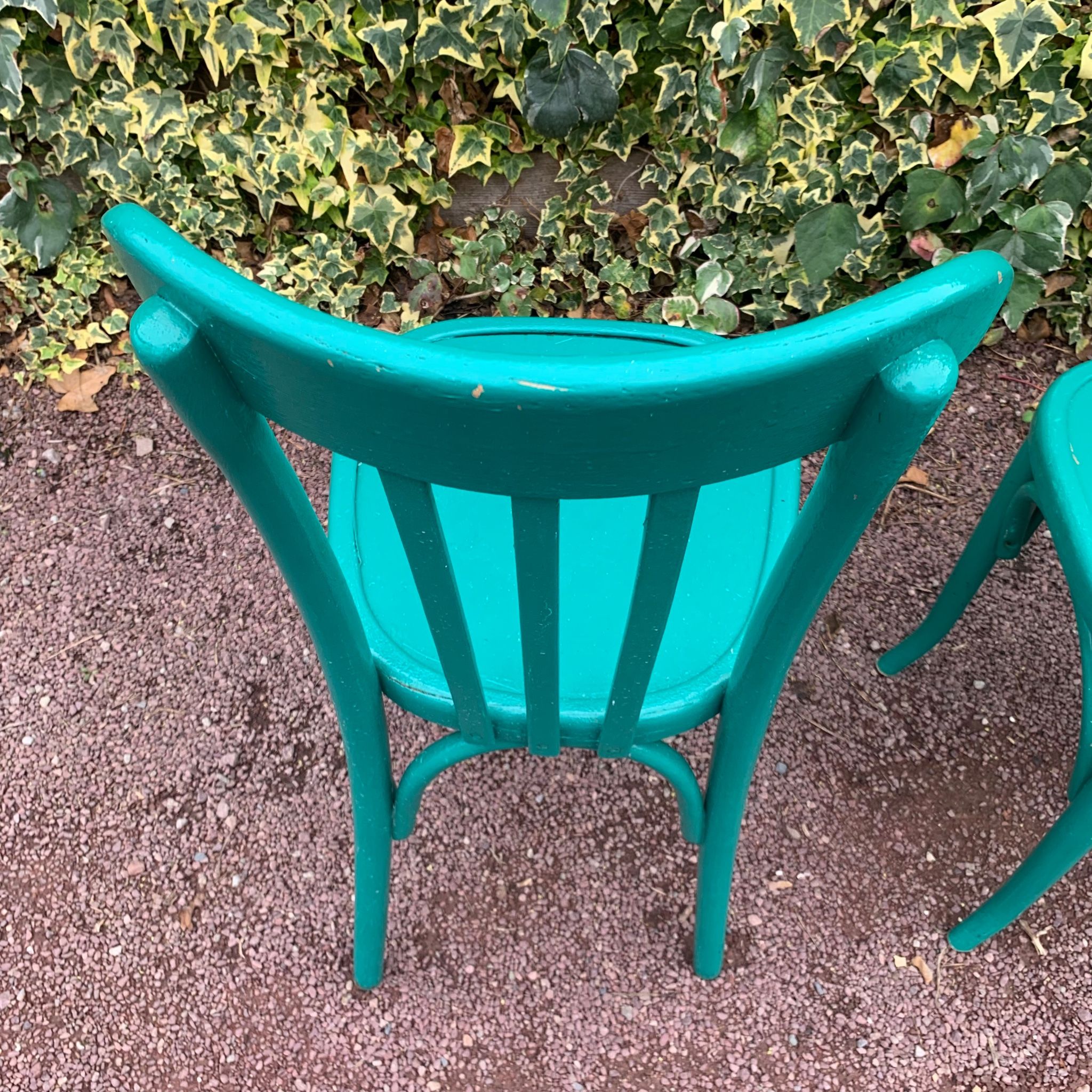 Set of 4 green bistro chairs