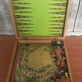 Old Goose Game Board Checkers Little Horses Vintage Wooden #A690