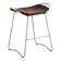 Contemporary organic bar stool, aged silver metal and dark brown leather.