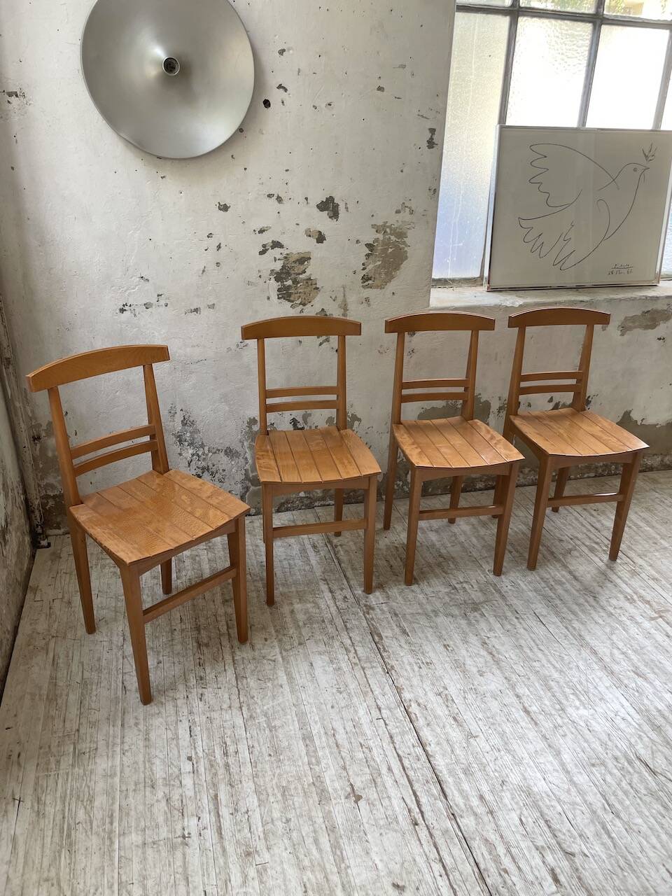 4 golden oak chairs