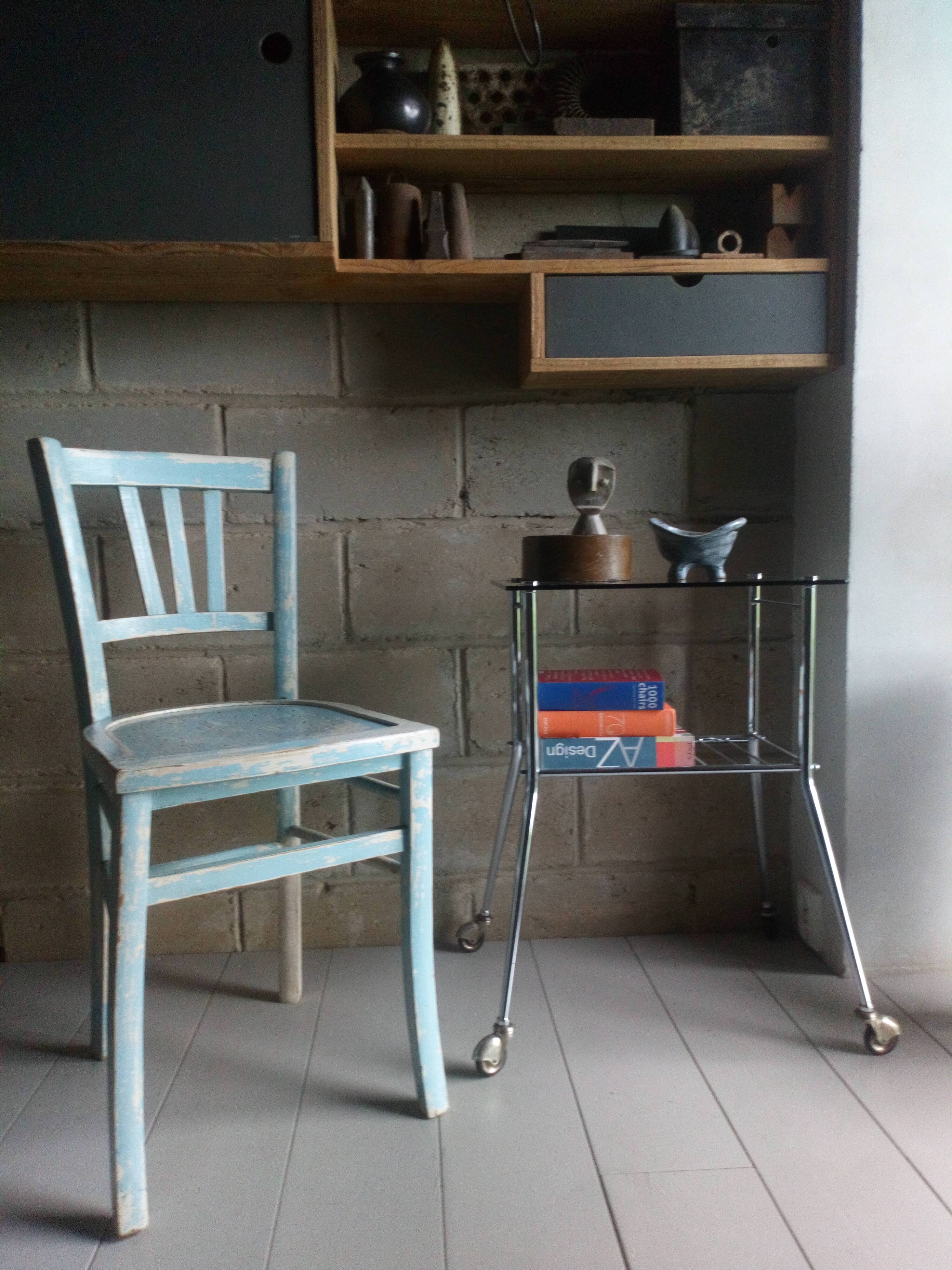 Blue and white patinated old bistro chair