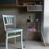 Blue and white patinated old bistro chair